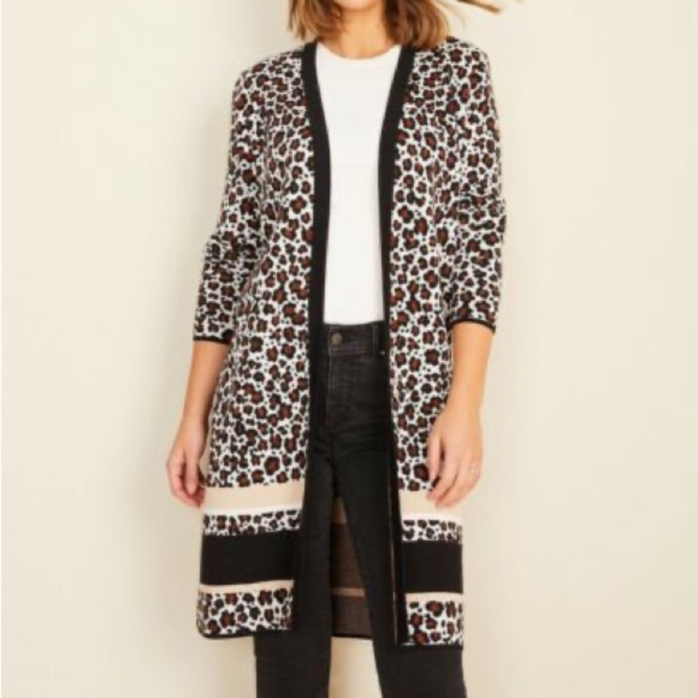 Ann Taylor Color block Animal Print Open Cardigan. S